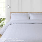 Malako Biella Jacquard Brilliant White Checks 550 TC 100% Cotton Double Bed Duvet Cover